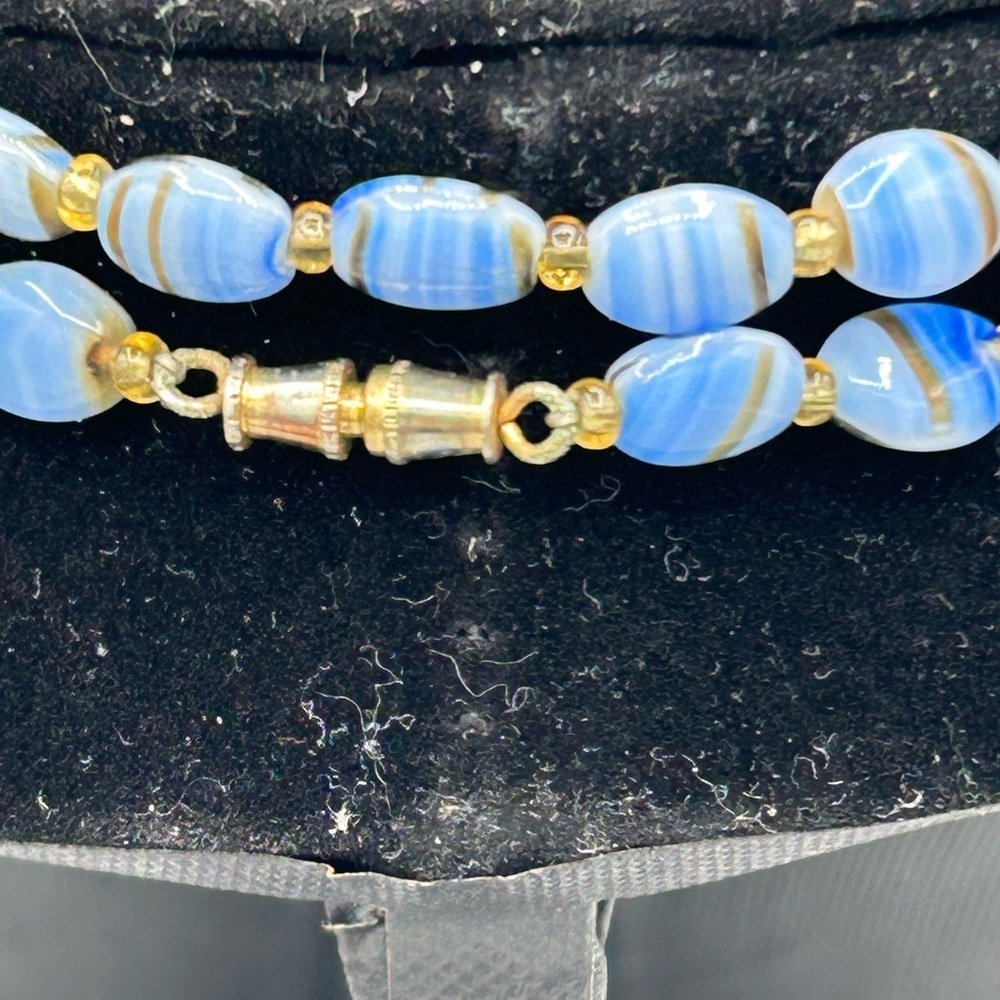 Handmade Blue White Swirl Glass Bead Necklace Artisan Boho Statement - Picture 7 of 10